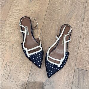 Tabitha Simmons Navy and White Polka Dot Flats